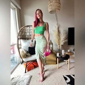 Bailey44 Green Ruched Midi Skirt